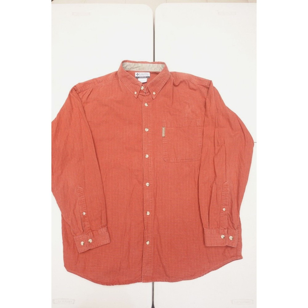Men's Columbia Plaid Button Down Red Long Sleeve Shirt Adult XL